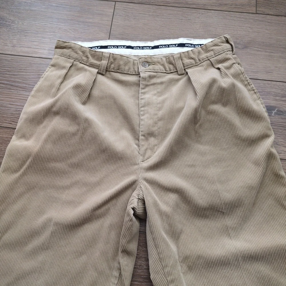 Vtg Polo Golf Ralph Lauren Corduroy Pants Surrey Tan Pleated Mens 34x31